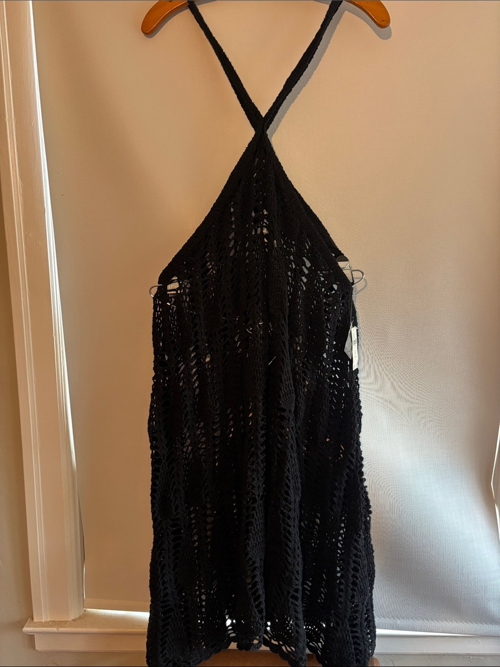 Anthropologie Black Crochet Swim Coverup Halter